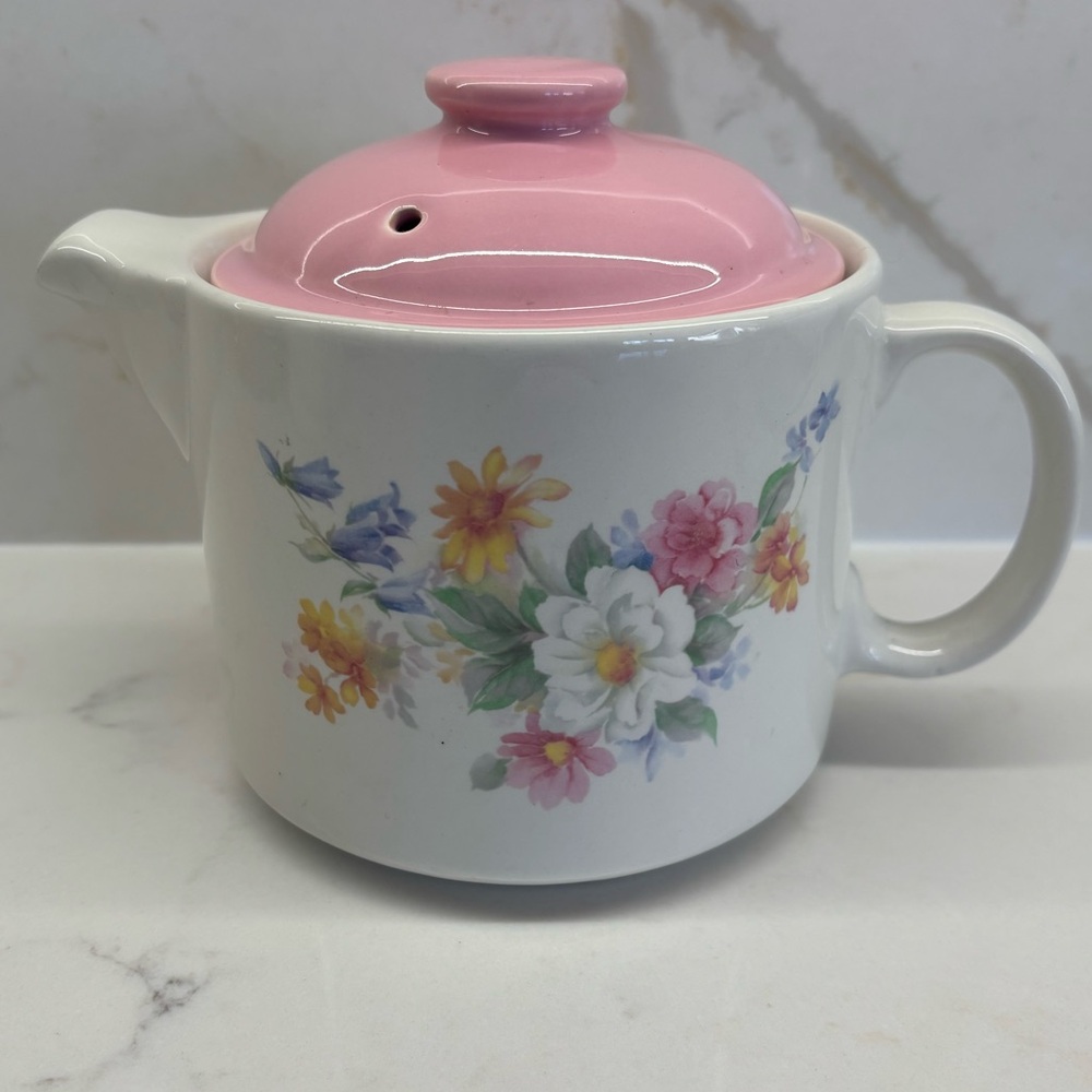 Vintage Floral Sadler Teapot with Pink Lid Cottagecore Spring Decor 1980s